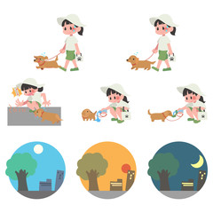 犬　ペット　散歩　夏　暑い　熱中症　女性　セット