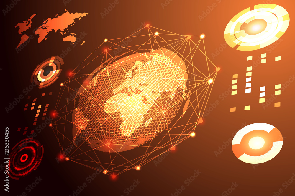Poster abstract technology concept global network connection futuristic earth globe virtual hologram commun