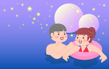 ナイトプールを楽しむカップル