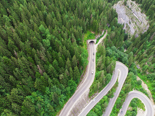 tunnel entrance in forest. aerial view from drone
