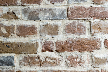 Part of the red brick wall of an old house. Background, vintage