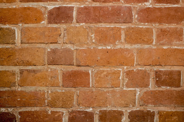 Part of the wall of an old house inside of red brick close up. Background