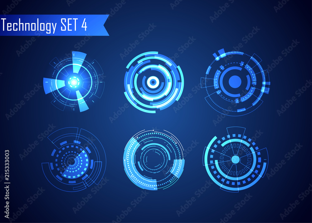 Poster set of circle abstract digital technology ui futuristic hud virtual interface elements sci- fi moder