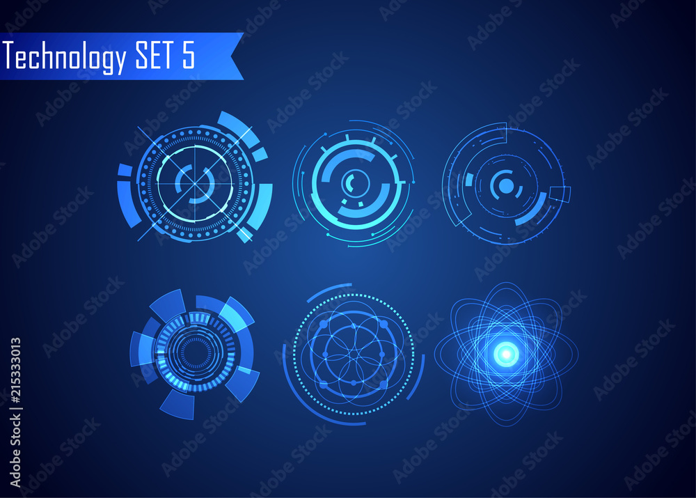 Poster set of circle abstract digital technology ui futuristic hud virtual interface elements sci- fi moder