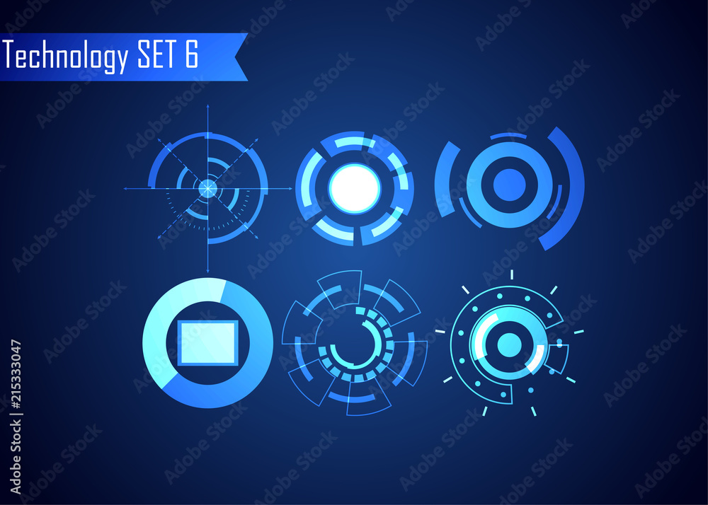 Poster set of circle abstract digital technology ui futuristic hud virtual interface elements sci- fi moder