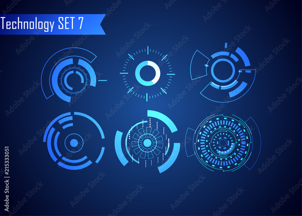 Poster set of circle abstract digital technology ui futuristic hud virtual interface elements sci- fi moder