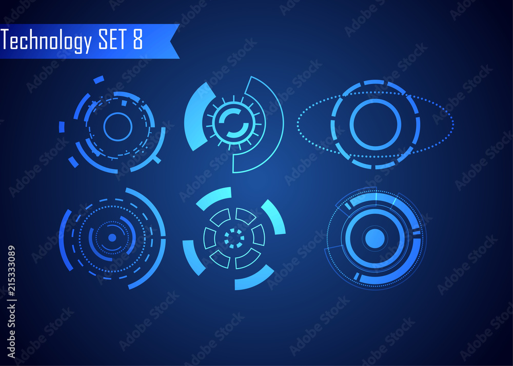 Poster set of circle abstract digital technology ui futuristic hud virtual interface elements sci- fi moder