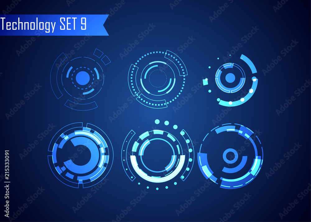 Poster set of circle abstract digital technology ui futuristic hud virtual interface elements sci- fi moder