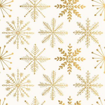 Vintage golden print with abstract snowflakes. Christmas vector design. Isolated elements.