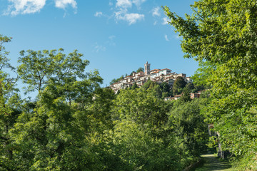 Sacro Monte di Varese, picturesque medieval village in north Italy, located at the end of a Sacred way of 14 chapels, with the 8th and 9th chapel at the bottom right. World Heritage Site - Unesco