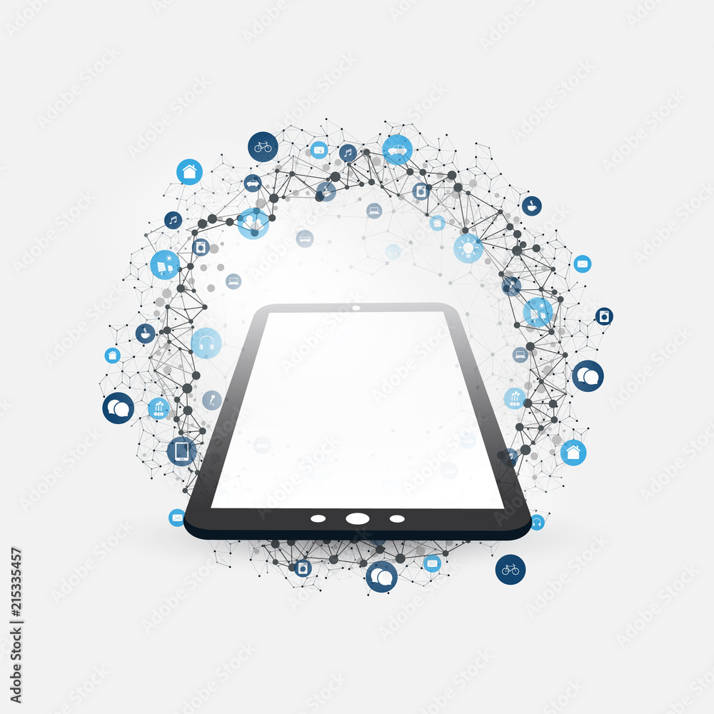 Poster internet of things, mobility, cloud computing design concept with icons - digital network connection
