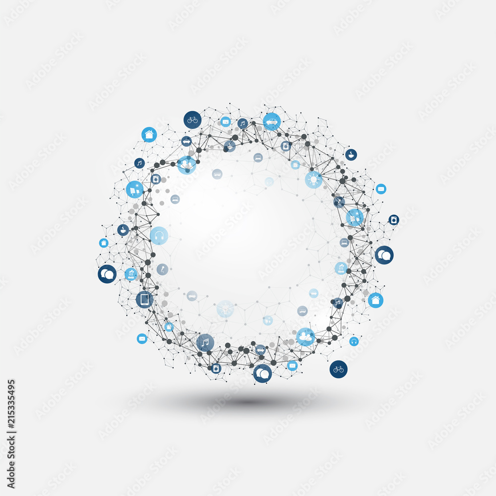 Aufkleber internet of things, cloud computing design concept with icons - digital network connections, technol