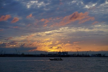 cloudy sky sea dawn sunset background