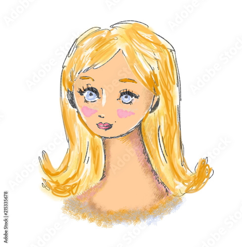 Pretty Girl With Blonde Hair Big Blue Eyes In Style Of Alice In