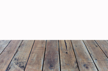 Hardwood floor terrace with white wall background.