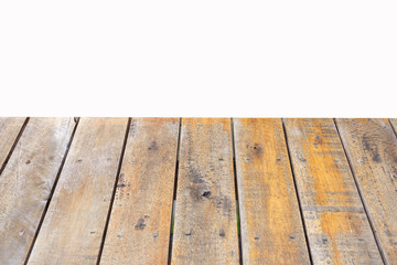 Hardwood floor terrace with white wall background.