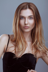 Fototapeta premium Beautyful Pretty Woman Fashion Studio Portrait in Black Underwear