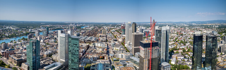 Panoramic view  of the financial district in Frankfurt, Germany.
