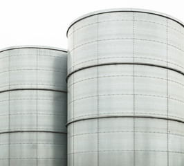 Metal tower silos of the industrial plant
