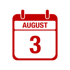 Fototapeta premium 3 August calendar red icon. three