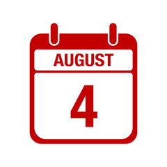 4 August calendar red icon. four