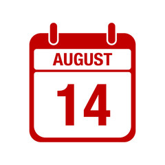 14 August calendar red icon. fourteen