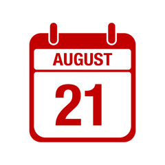 21 August calendar red icon. twenty one
