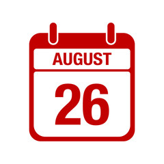 26 August calendar red icon. twenty six