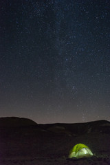 Tent under stars in desert vacation