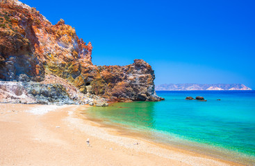 Abandoned sulfur mines and beach, Milos island, Cyclades, Greece