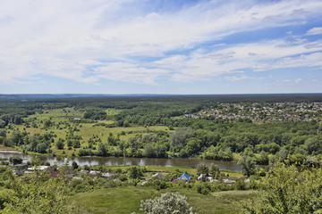 Fototapeta na wymiar Panoramic view of the valley of the Seversky Donets River in the area of Izyum