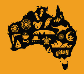 Australia icon set - orange & black - vector illustration
