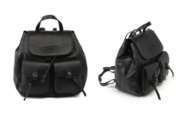 Fototapeta premium women black leather backpack isolated on white bacground