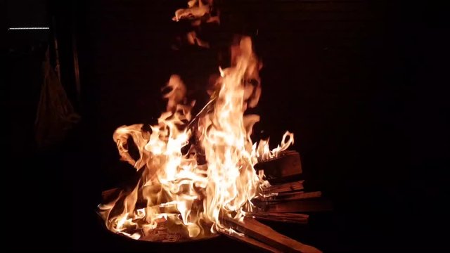 Barbecue fire in the backyard