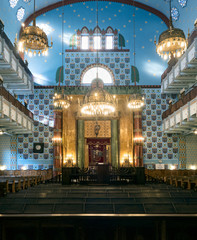 Interior of Orthodox Synagogue in Budapest, Hungary