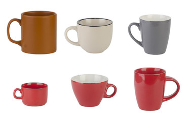 group of color cups isolated on white background