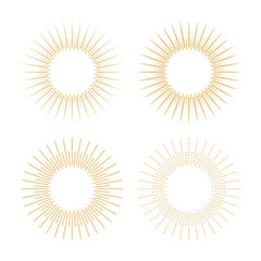 Rays of the sun in vintage style. Linear drawing. Sunburst light icons. Logo design elements. Vector illustration.