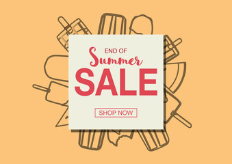 Summer sale banner with ice cream or popsicles as the background. Vector illustration.