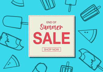 Summer sale banner with ice cream or popsicles as the background. Vector illustration.