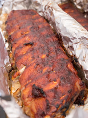 Pork ribs baked in aluminum foil