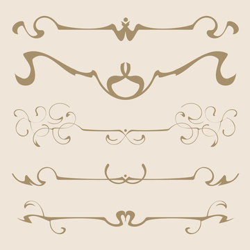 Decorative graphic elements of the vignette for the design of pages, letters, congratulations, invitations, diplomas and other documents.
