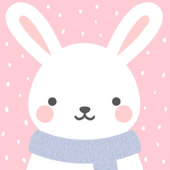 Rabbit vector print, baby shower card. hello bunny with balloon cartoon illustration,  greeting card, kids cards for birthday poster or banner, cartoon invitation