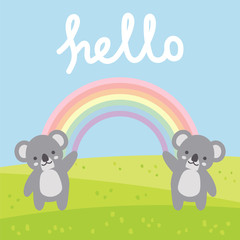 Koala vector print, baby shower card. hello koala with balloon cartoon illustration,  greeting card, kids cards for birthday poster or banner, cartoon invitation