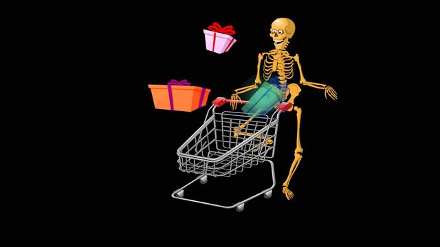 A man skeleton screensaver on a transparent background. Festive Halloween. For advertising, banners. Alpha channel.