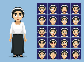 Religion Orthodox Jew Lady Cartoon Emotion Faces Vector Illustration