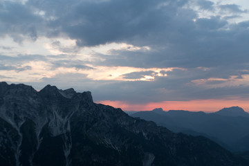 colorful romantic sunset in mountains