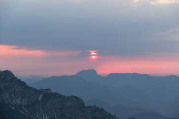 colorful romantic sunset in mountains