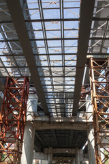 Bridge construction. Metal framework of the bridge