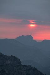 colorful romantic sunset in mountains