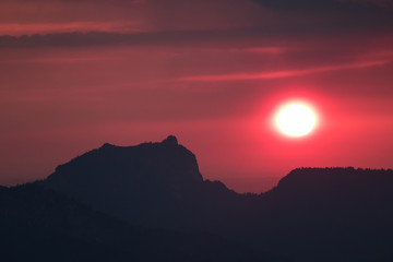 colorful romantic sunset in mountains